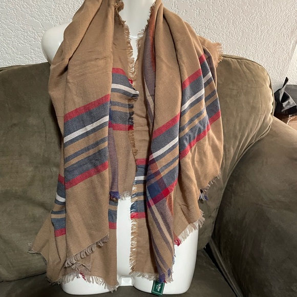 L.L. Bean Camel Brown Plaid Scarf - Picture 4 of 5